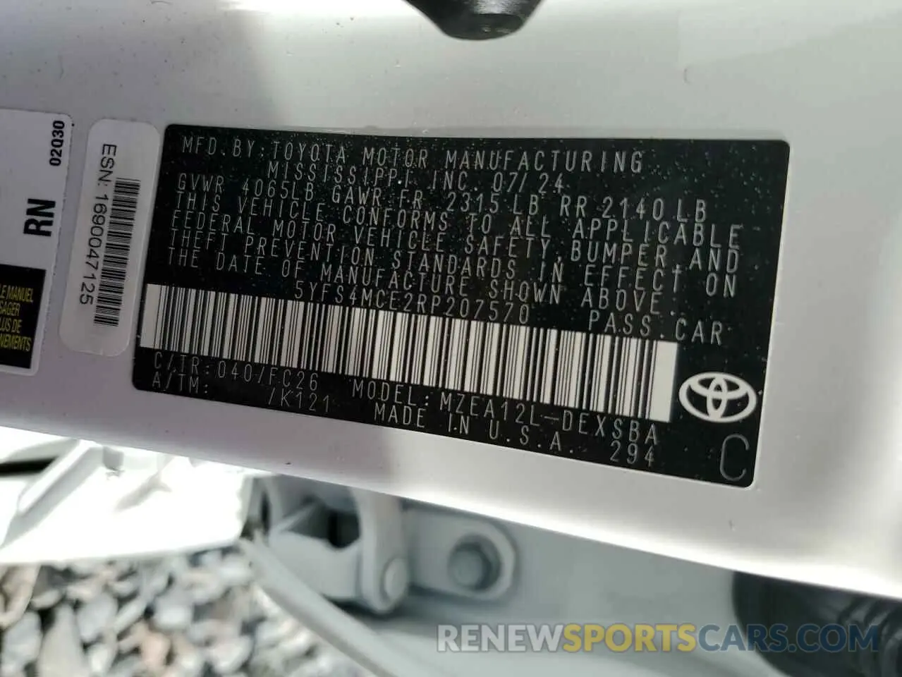 12 fotografías del automóvil dañado 5YFS4MCE2RP207570 TOYOTA COROLLA 2024