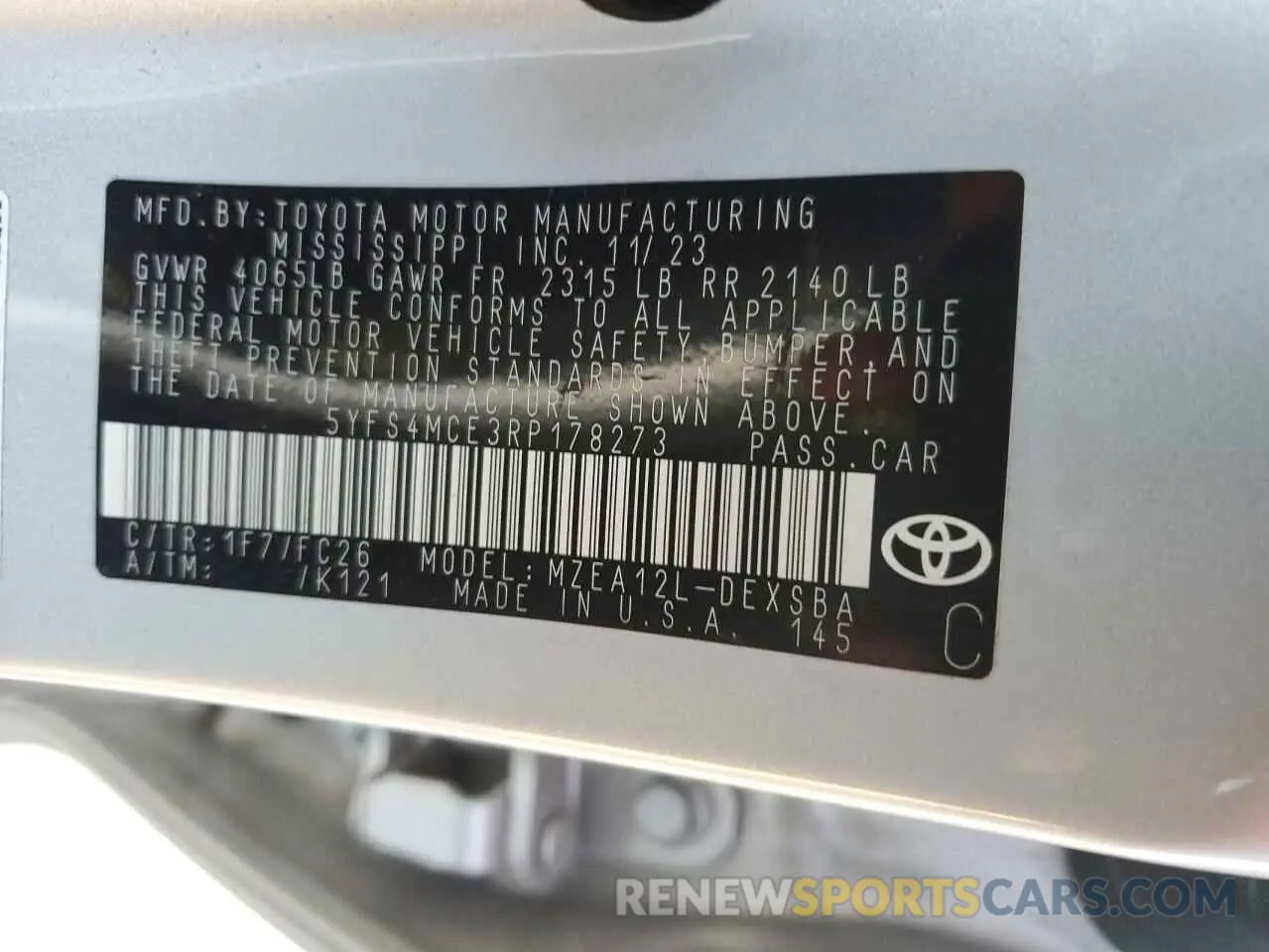 12 fotografías del automóvil dañado 5YFS4MCE3RP178273 TOYOTA COROLLA 2024