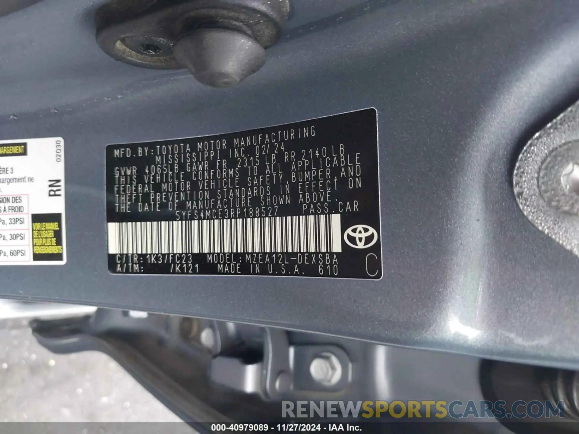 9 fotografías del automóvil dañado 5YFS4MCE3RP188527 TOYOTA COROLLA 2024