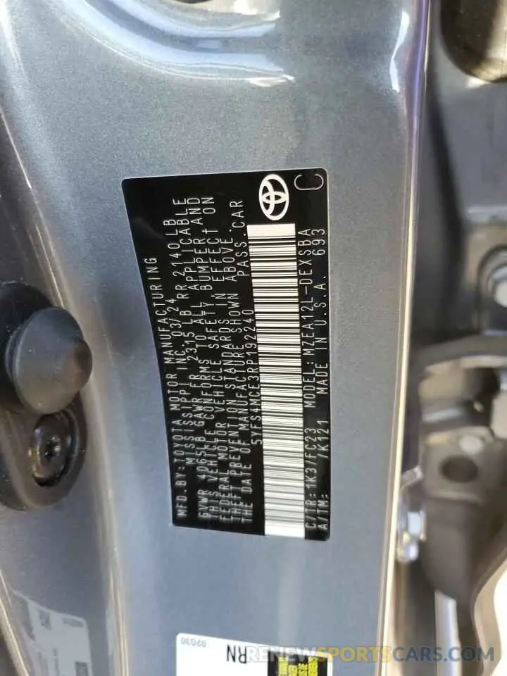 12 fotografías del automóvil dañado 5YFS4MCE3RP192240 TOYOTA COROLLA 2024