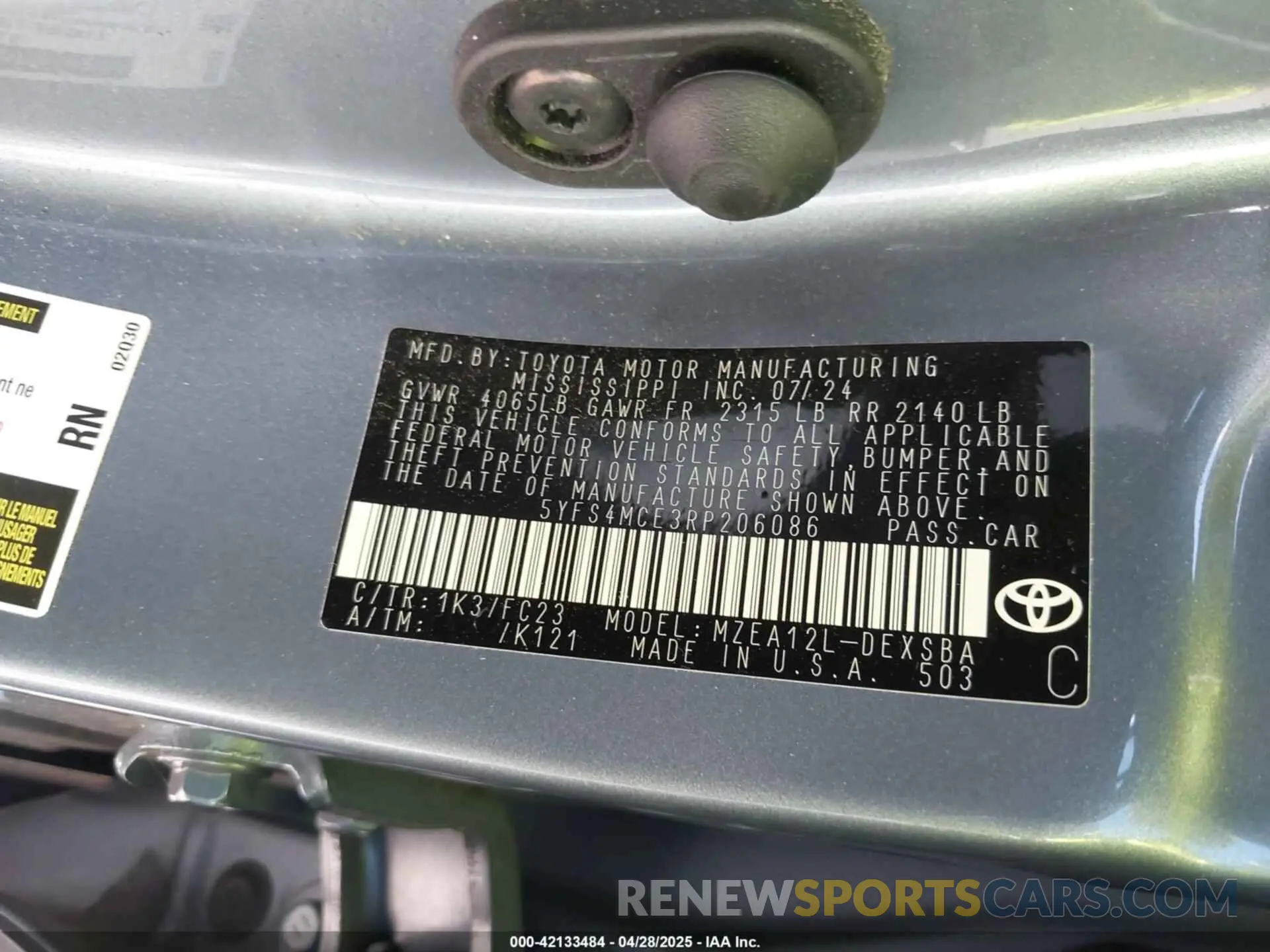 9 fotografías del automóvil dañado 5YFS4MCE3RP206086 TOYOTA COROLLA 2024