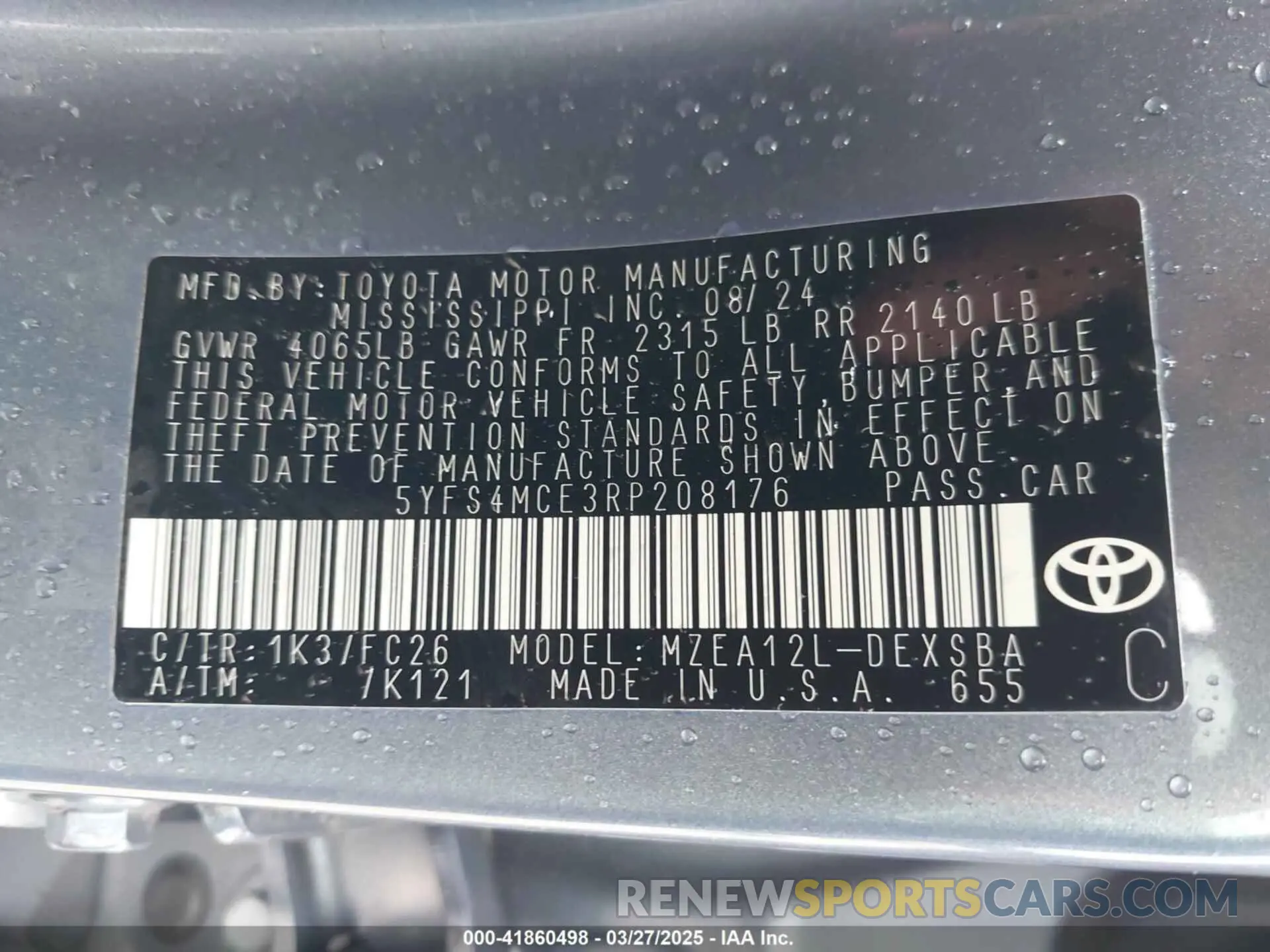 9 fotografías del automóvil dañado 5YFS4MCE3RP208176 TOYOTA COROLLA 2024