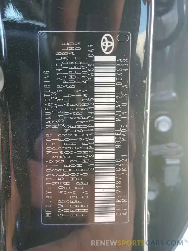 12 fotografías del automóvil dañado 5YFS4MCE4RP174135 TOYOTA COROLLA 2024