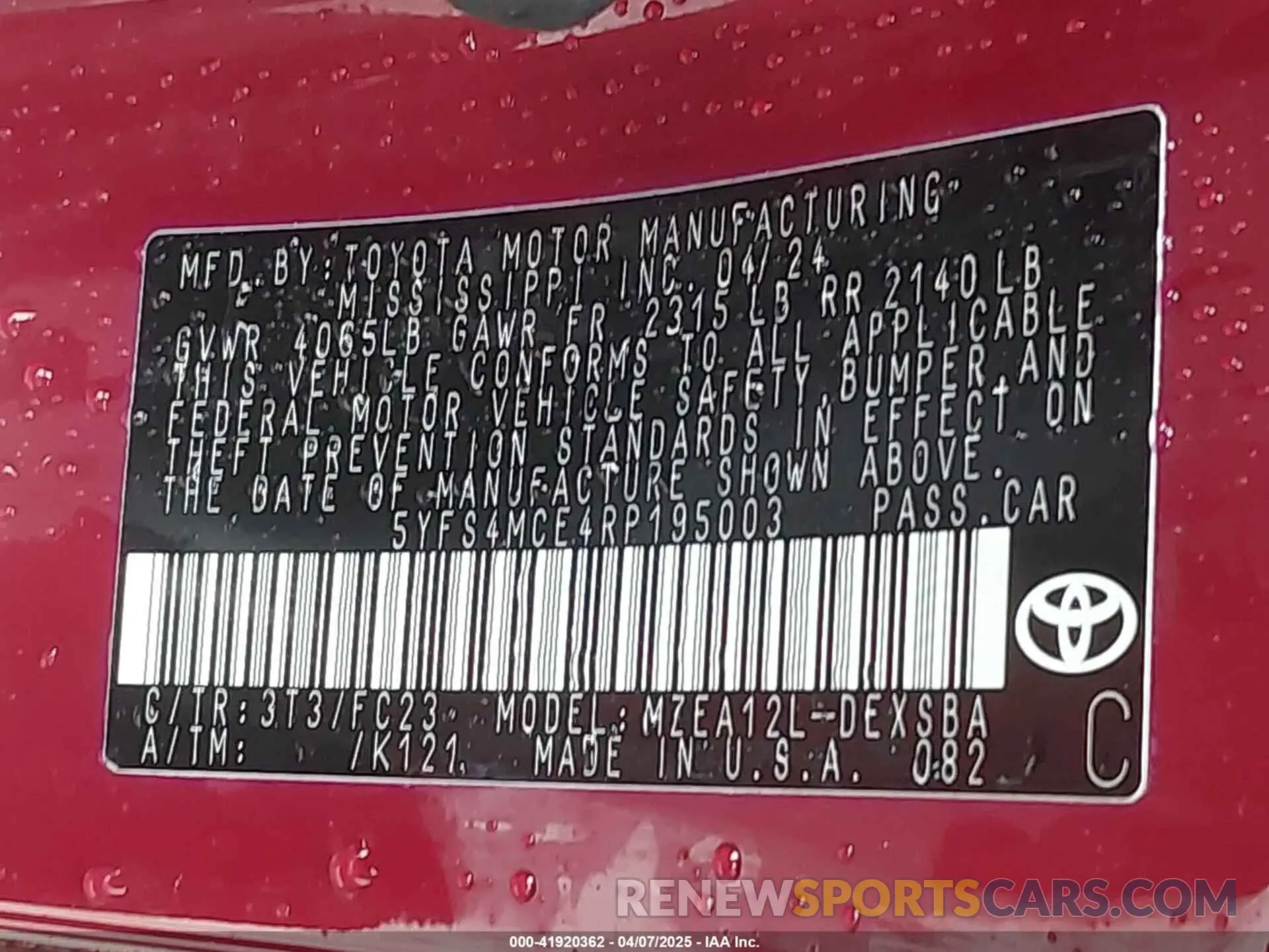 9 fotografías del automóvil dañado 5YFS4MCE4RP195003 TOYOTA COROLLA 2024