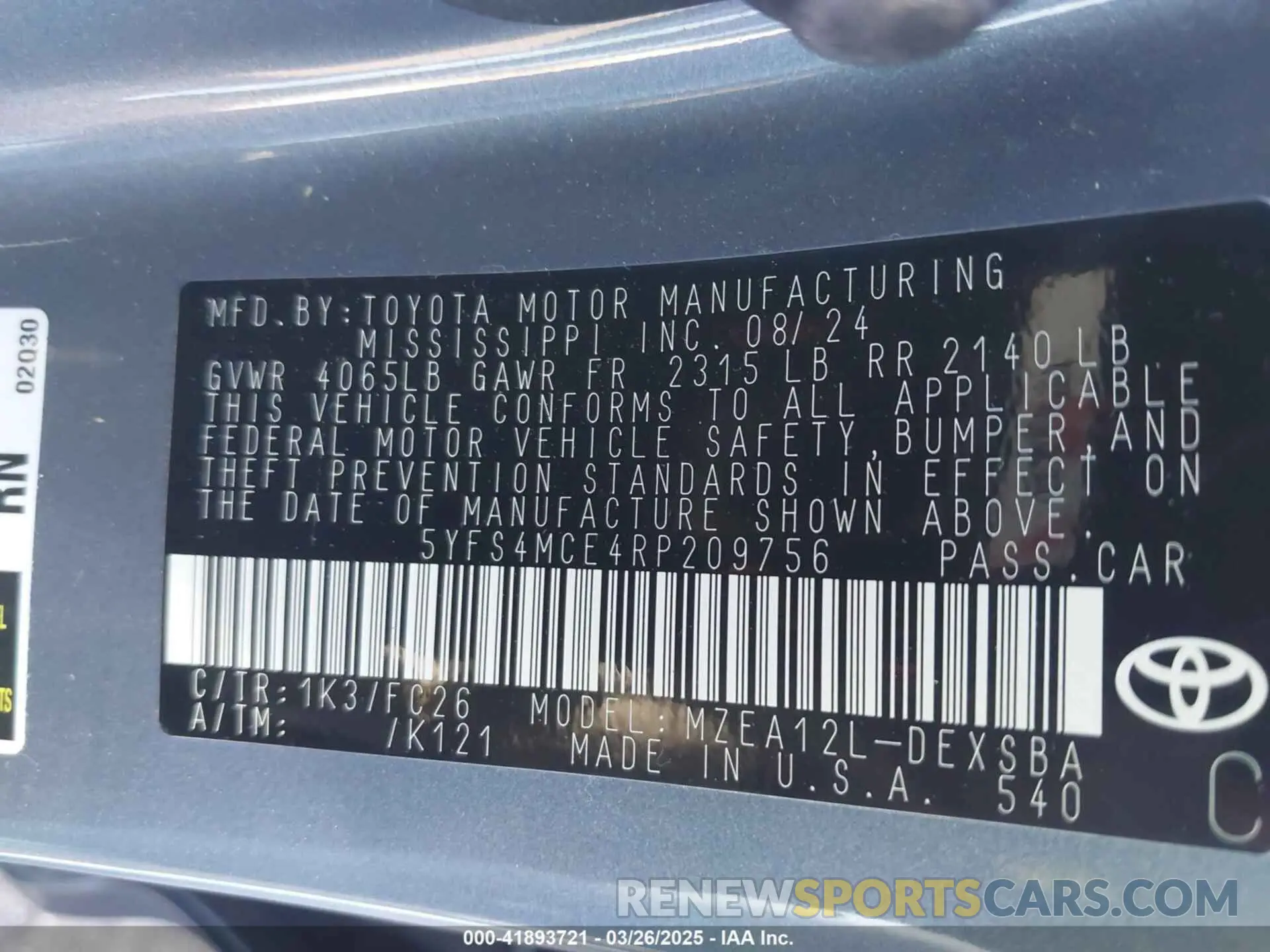 9 fotografías del automóvil dañado 5YFS4MCE4RP209756 TOYOTA COROLLA 2024