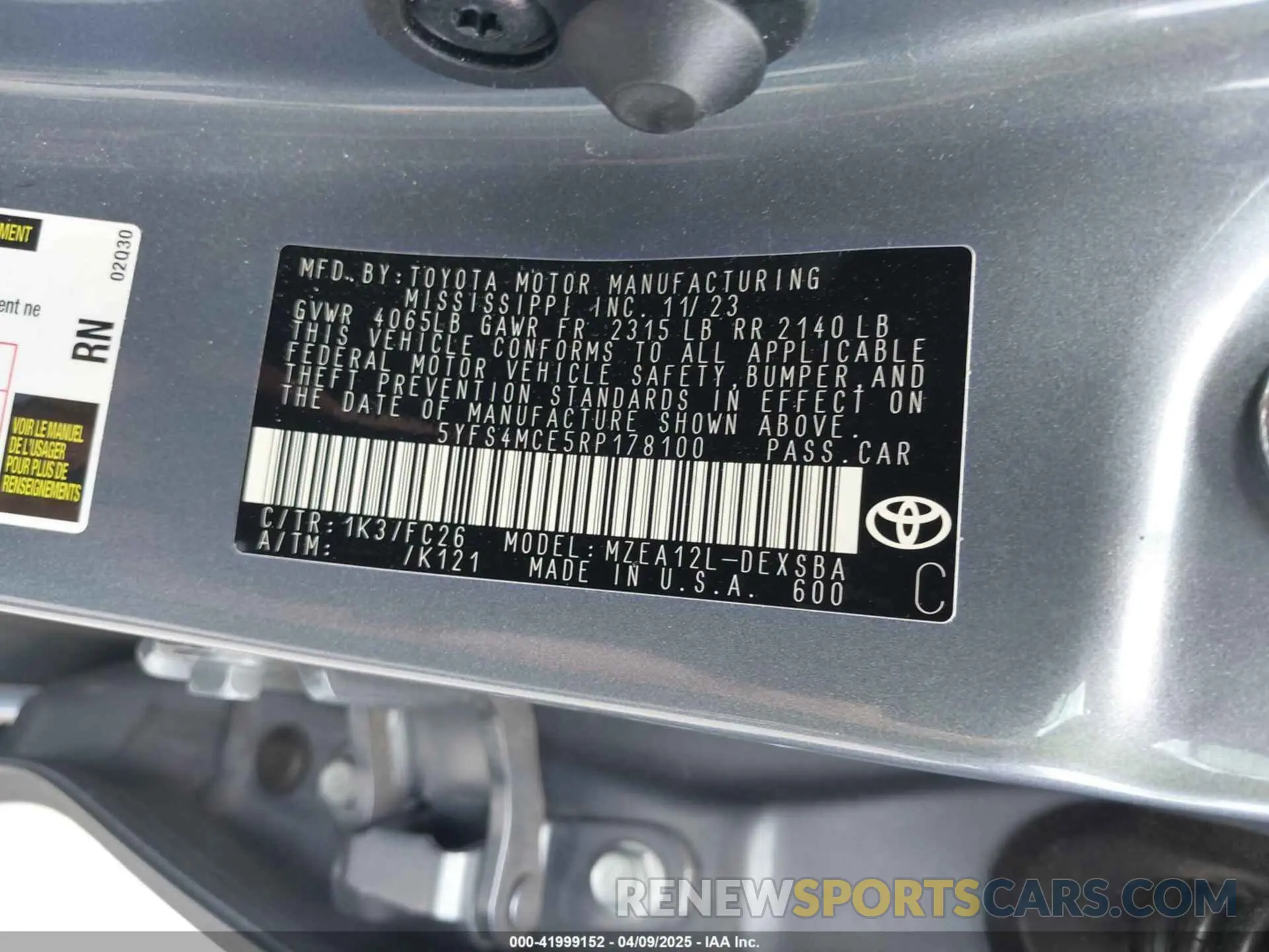 9 fotografías del automóvil dañado 5YFS4MCE5RP178100 TOYOTA COROLLA 2024
