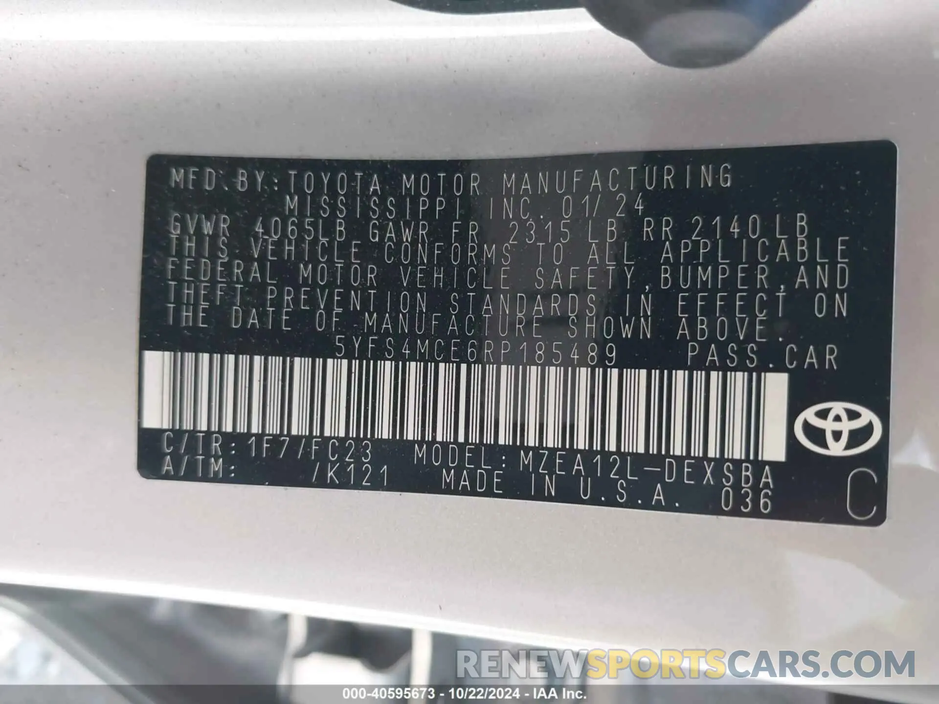 9 fotografías del automóvil dañado 5YFS4MCE6RP185489 TOYOTA COROLLA 2024
