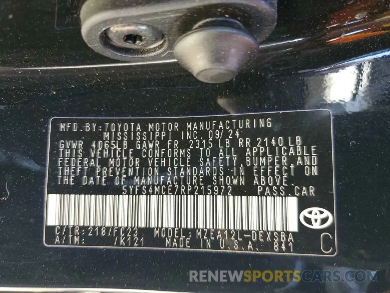 14 fotografías del automóvil dañado 5YFS4MCE7RP215972 TOYOTA COROLLA 2024