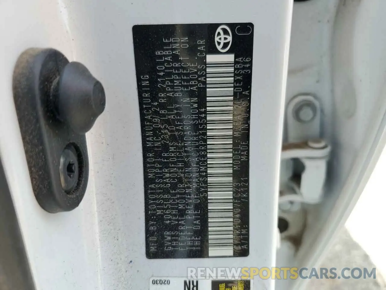 12 fotografías del automóvil dañado 5YFS4MCE8RP215544 TOYOTA COROLLA 2024