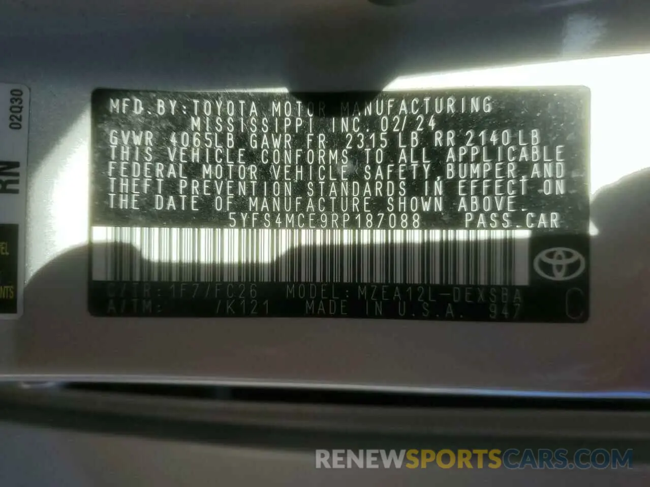 14 fotografías del automóvil dañado 5YFS4MCE9RP187088 TOYOTA COROLLA 2024