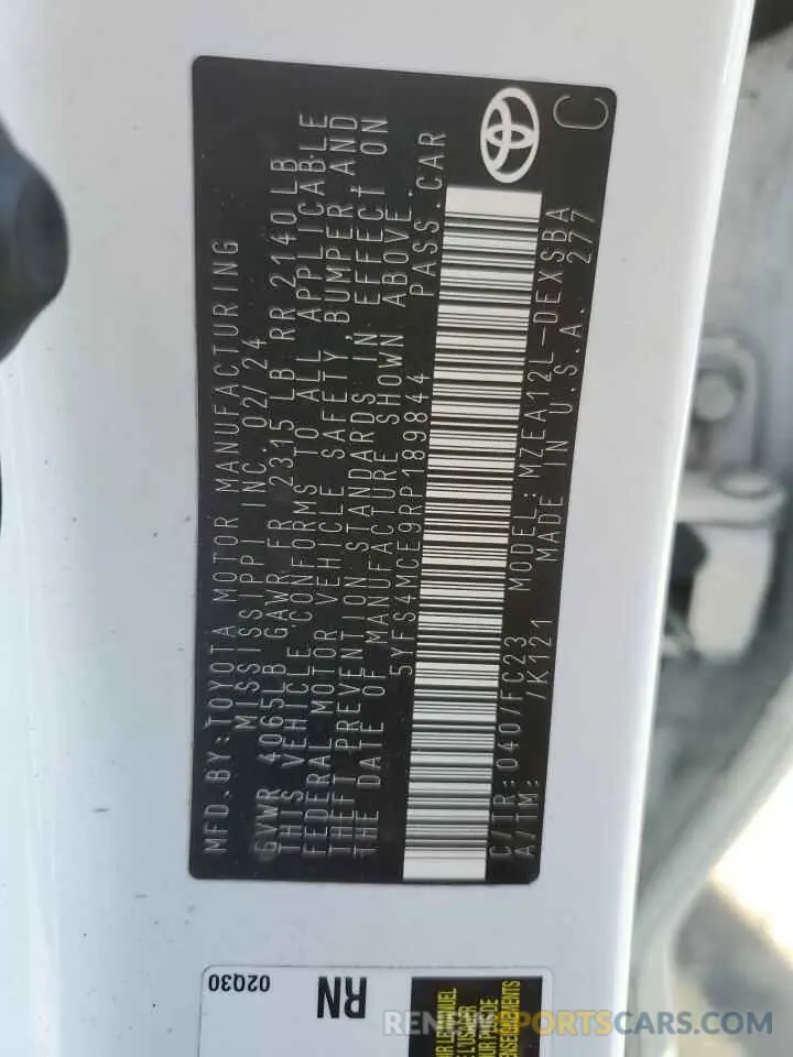 12 fotografías del automóvil dañado 5YFS4MCE9RP189844 TOYOTA COROLLA 2024