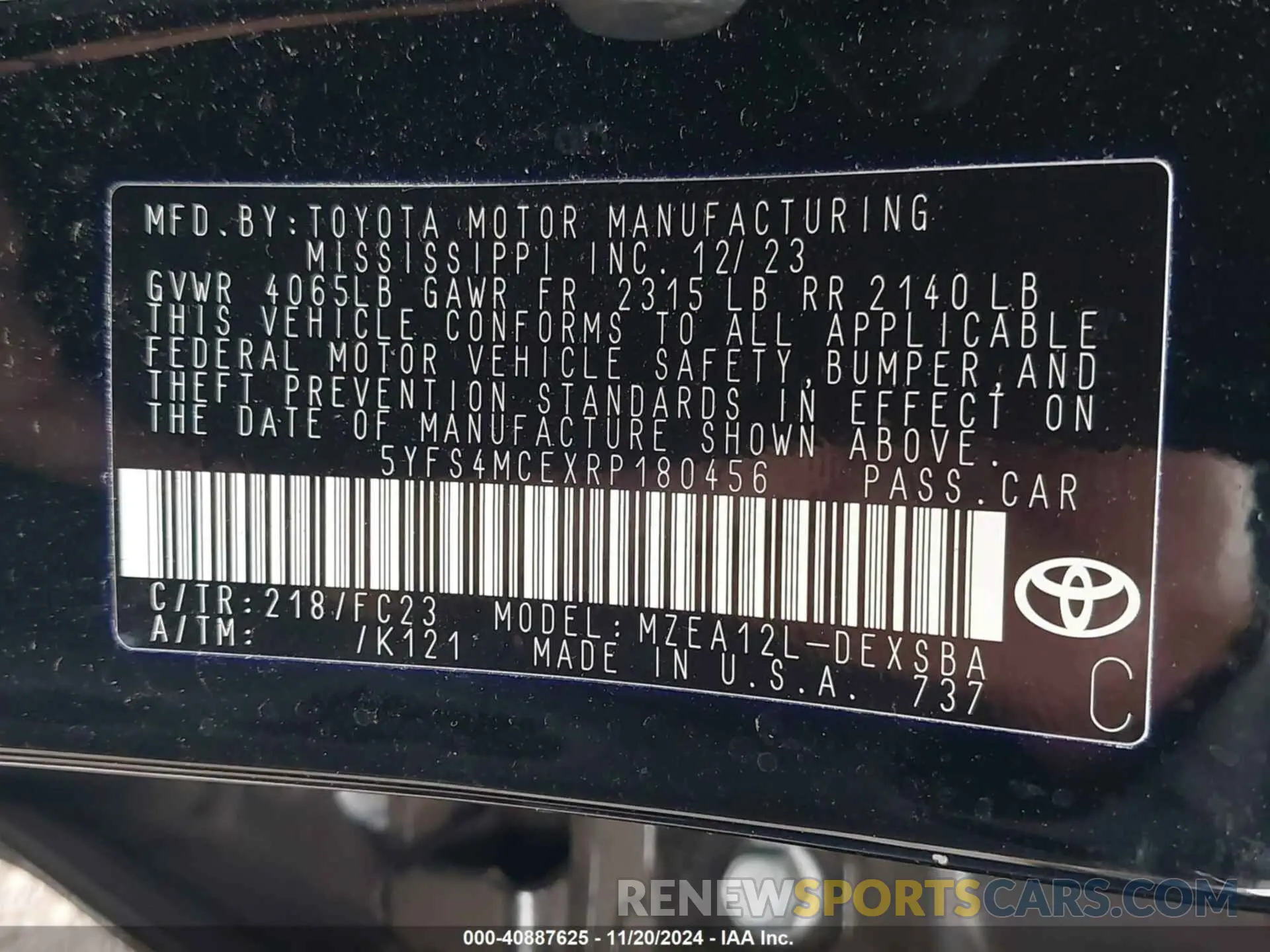 9 fotografías del automóvil dañado 5YFS4MCEXRP180456 TOYOTA COROLLA 2024