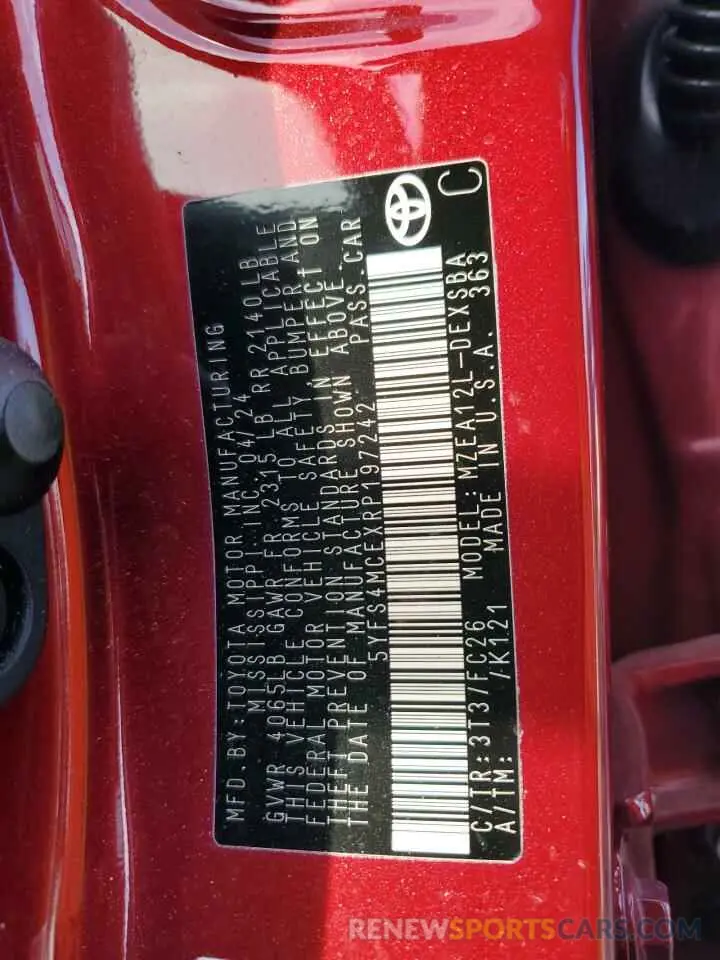 13 fotografías del automóvil dañado 5YFS4MCEXRP197242 TOYOTA COROLLA 2024