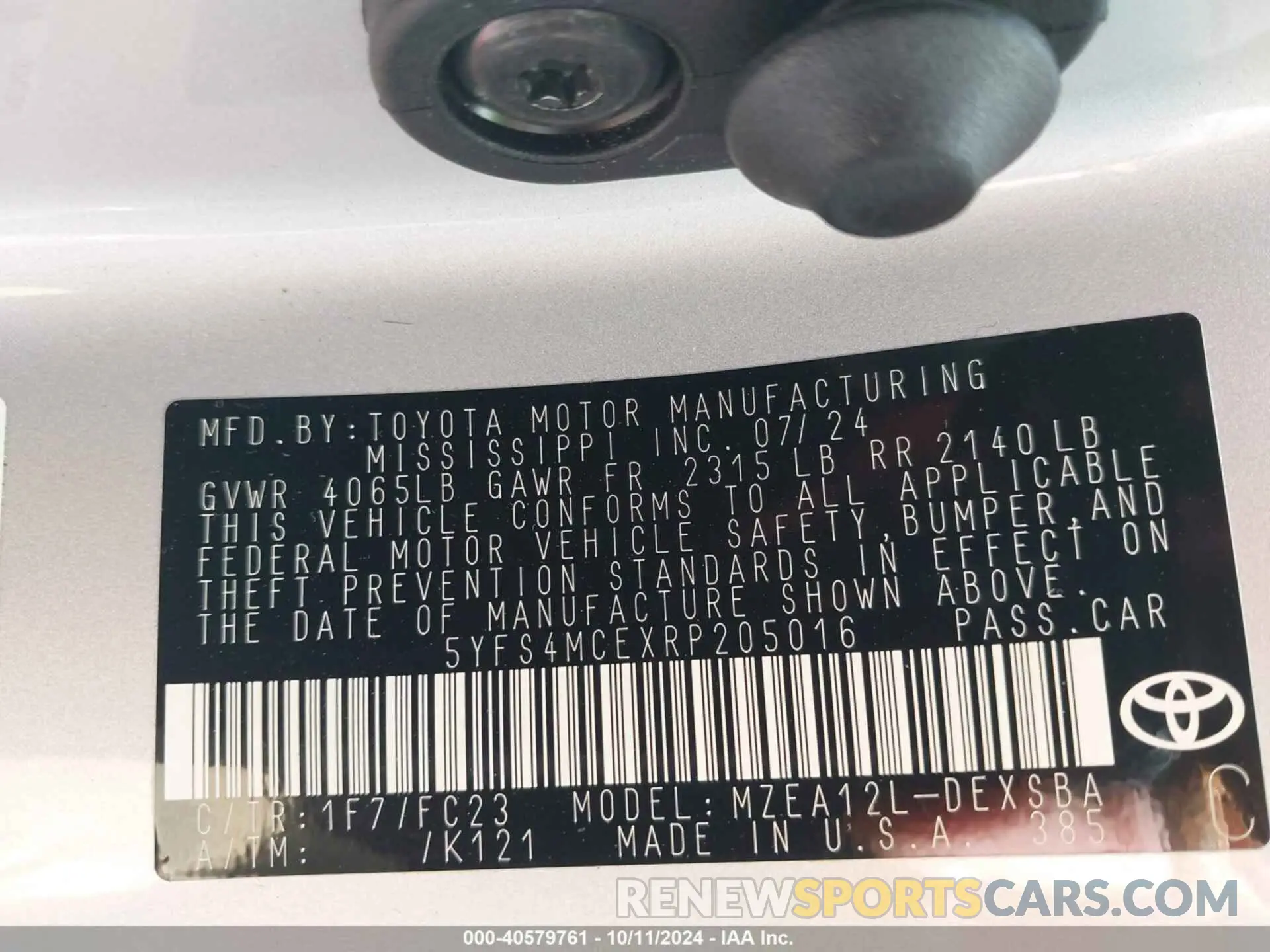 9 fotografías del automóvil dañado 5YFS4MCEXRP205016 TOYOTA COROLLA 2024