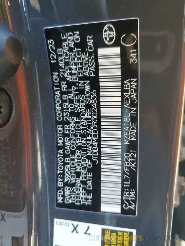 13 fotografías del automóvil dañado JTDB4MEE0R3024836 TOYOTA COROLLA 2024