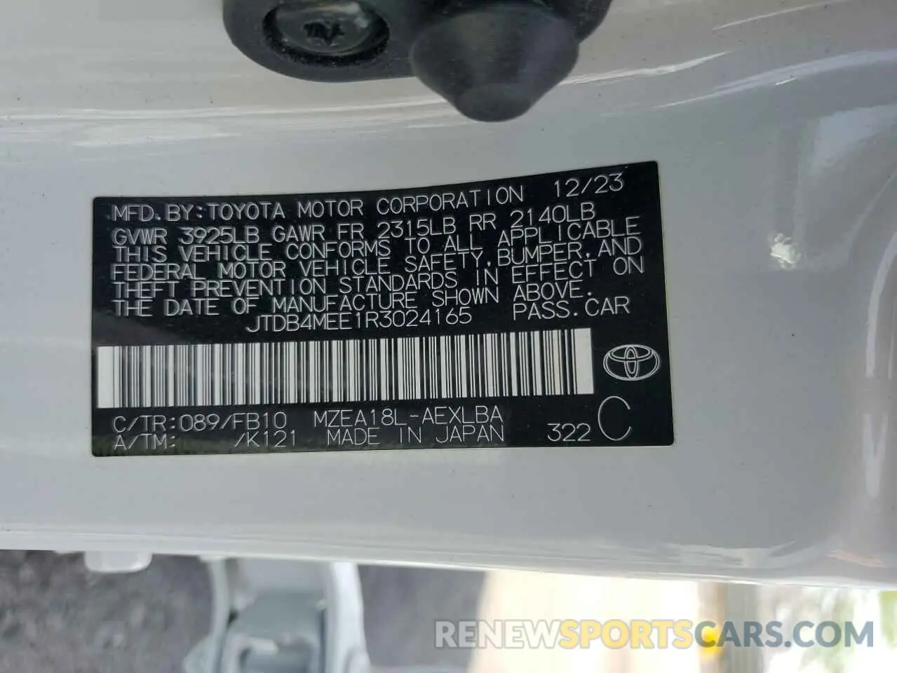 13 fotografías del automóvil dañado JTDB4MEE1R3024165 TOYOTA COROLLA 2024