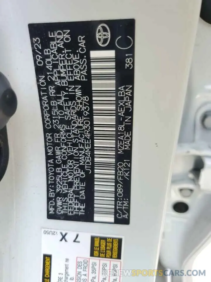 12 fotografías del automóvil dañado JTDB4MEE4R3019378 TOYOTA COROLLA 2024