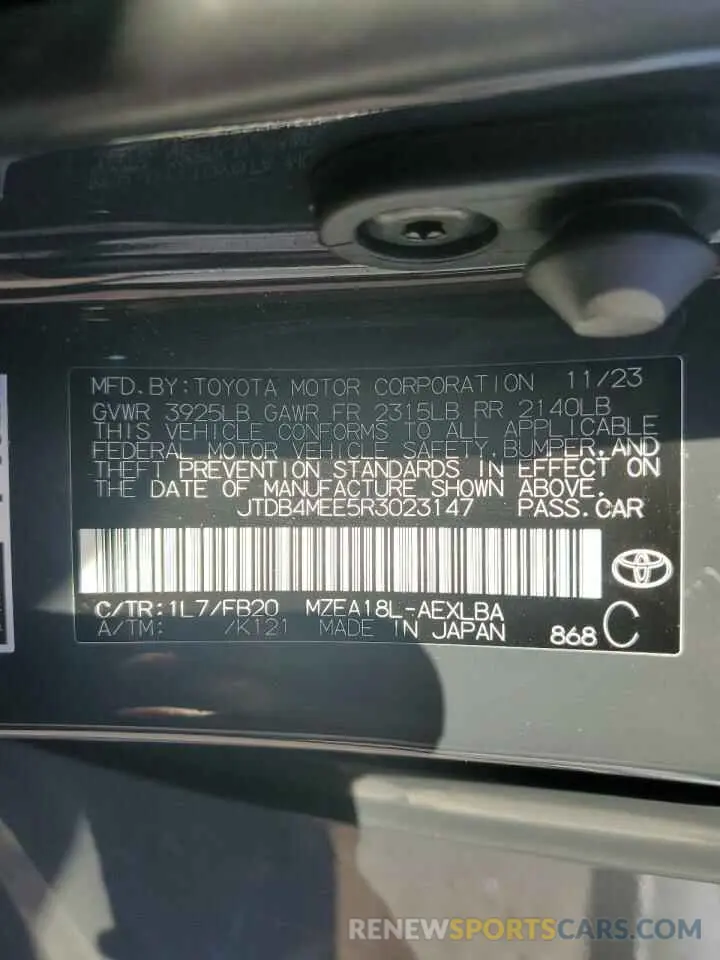 12 fotografías del automóvil dañado JTDB4MEE5R3023147 TOYOTA COROLLA 2024