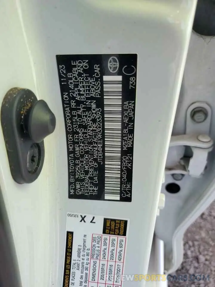12 fotografías del automóvil dañado JTDB4MEE9R3023393 TOYOTA COROLLA 2024