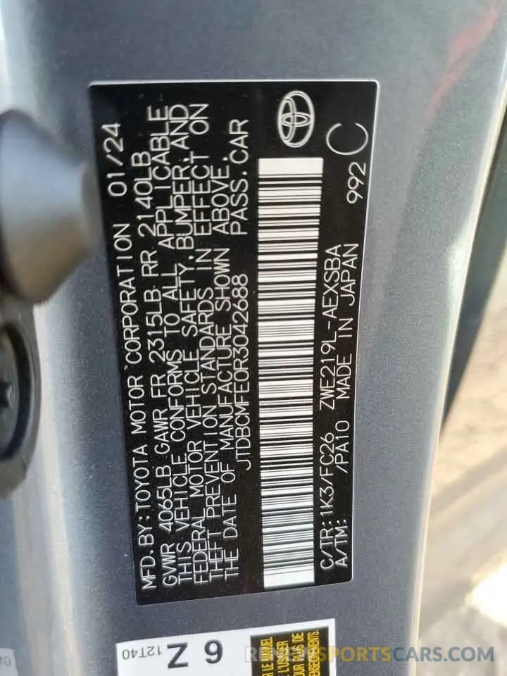 12 fotografías del automóvil dañado JTDBCMFE0R3042688 TOYOTA COROLLA 2024
