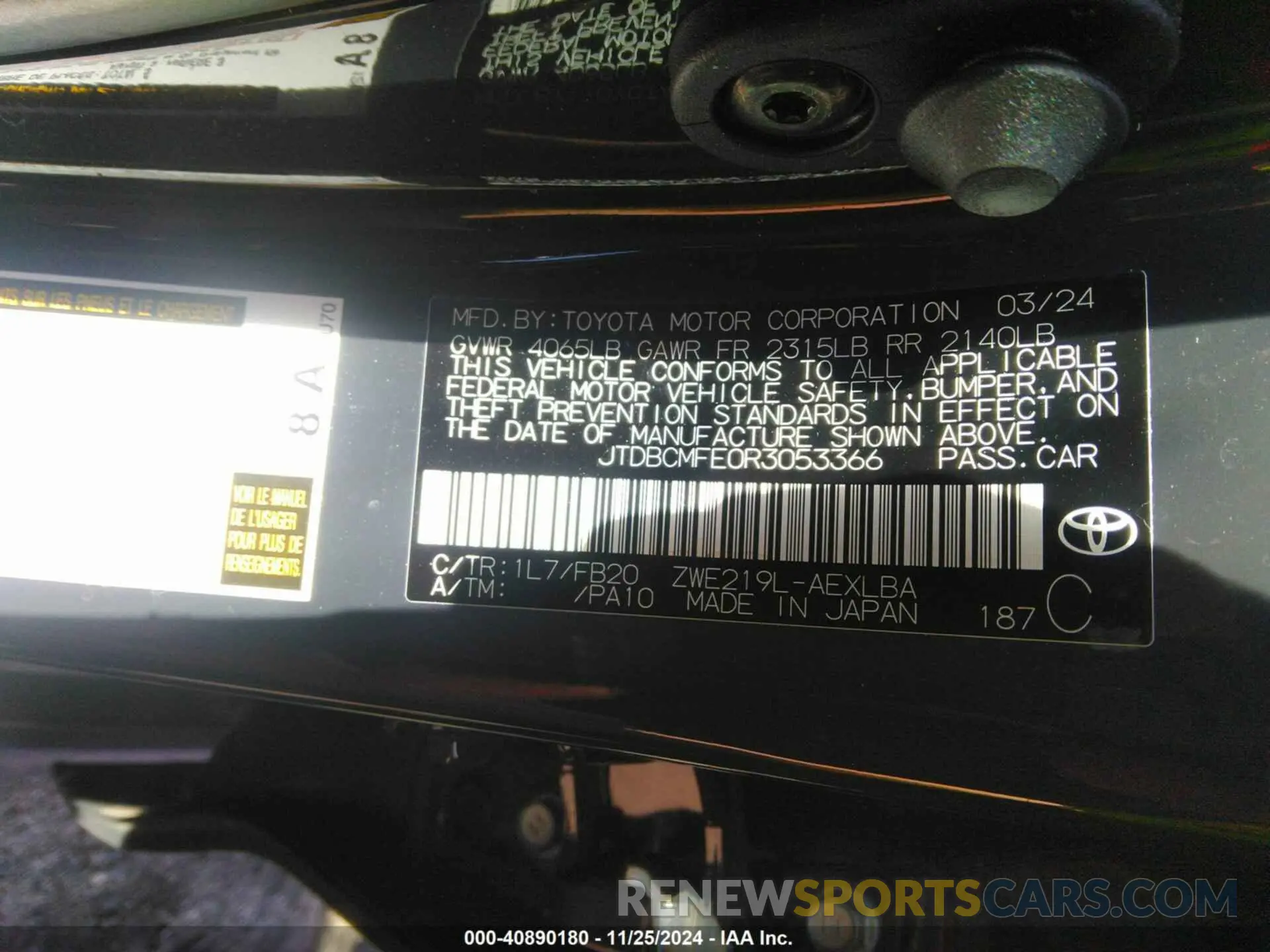 9 fotografías del automóvil dañado JTDBCMFE0R3053366 TOYOTA COROLLA 2024