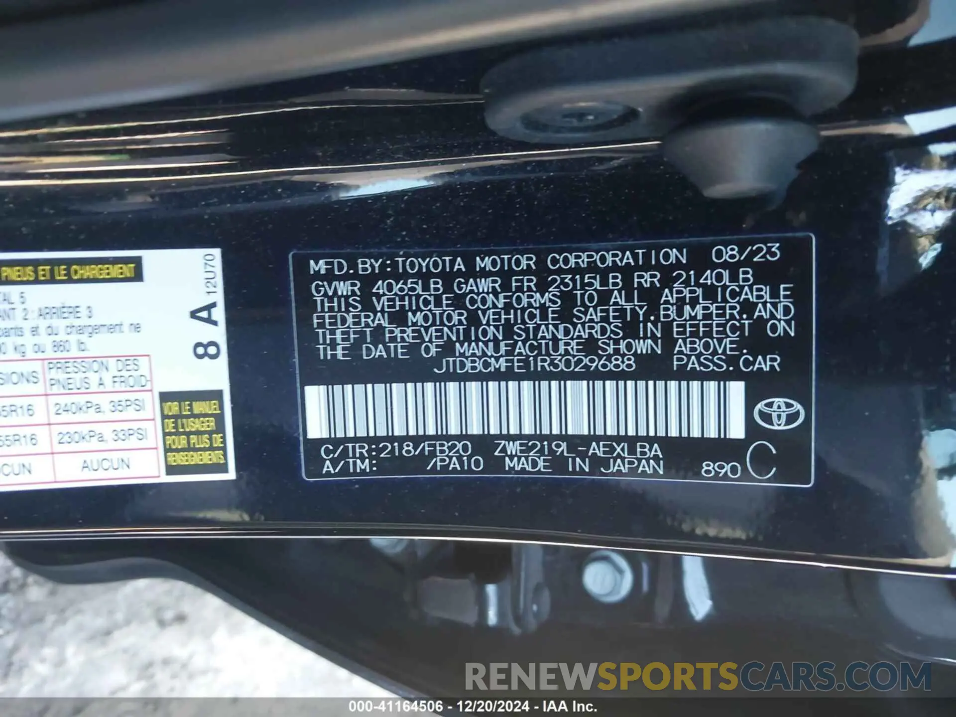 9 fotografías del automóvil dañado JTDBCMFE1R3029688 TOYOTA COROLLA 2024