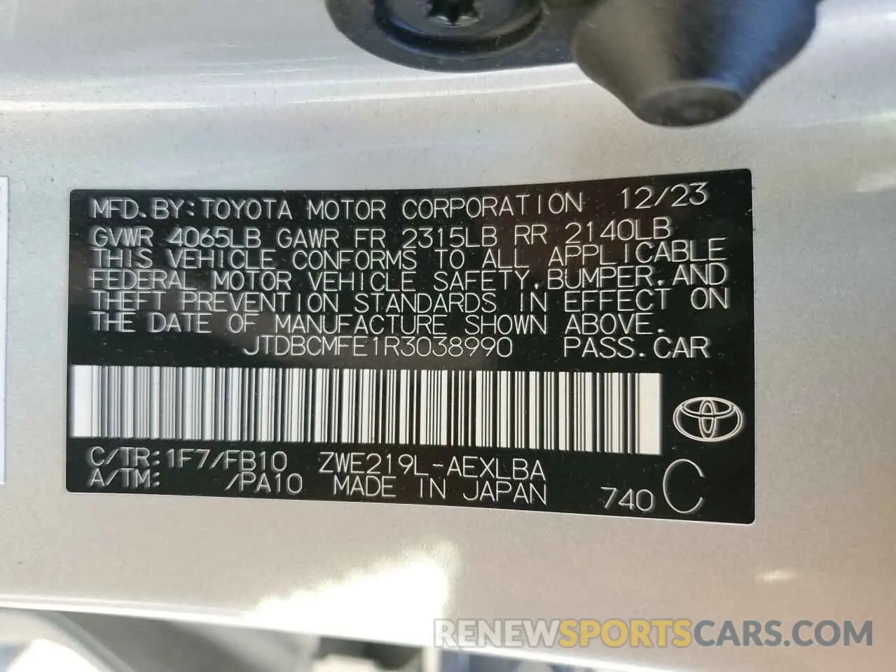 12 fotografías del automóvil dañado JTDBCMFE1R3038990 TOYOTA COROLLA 2024