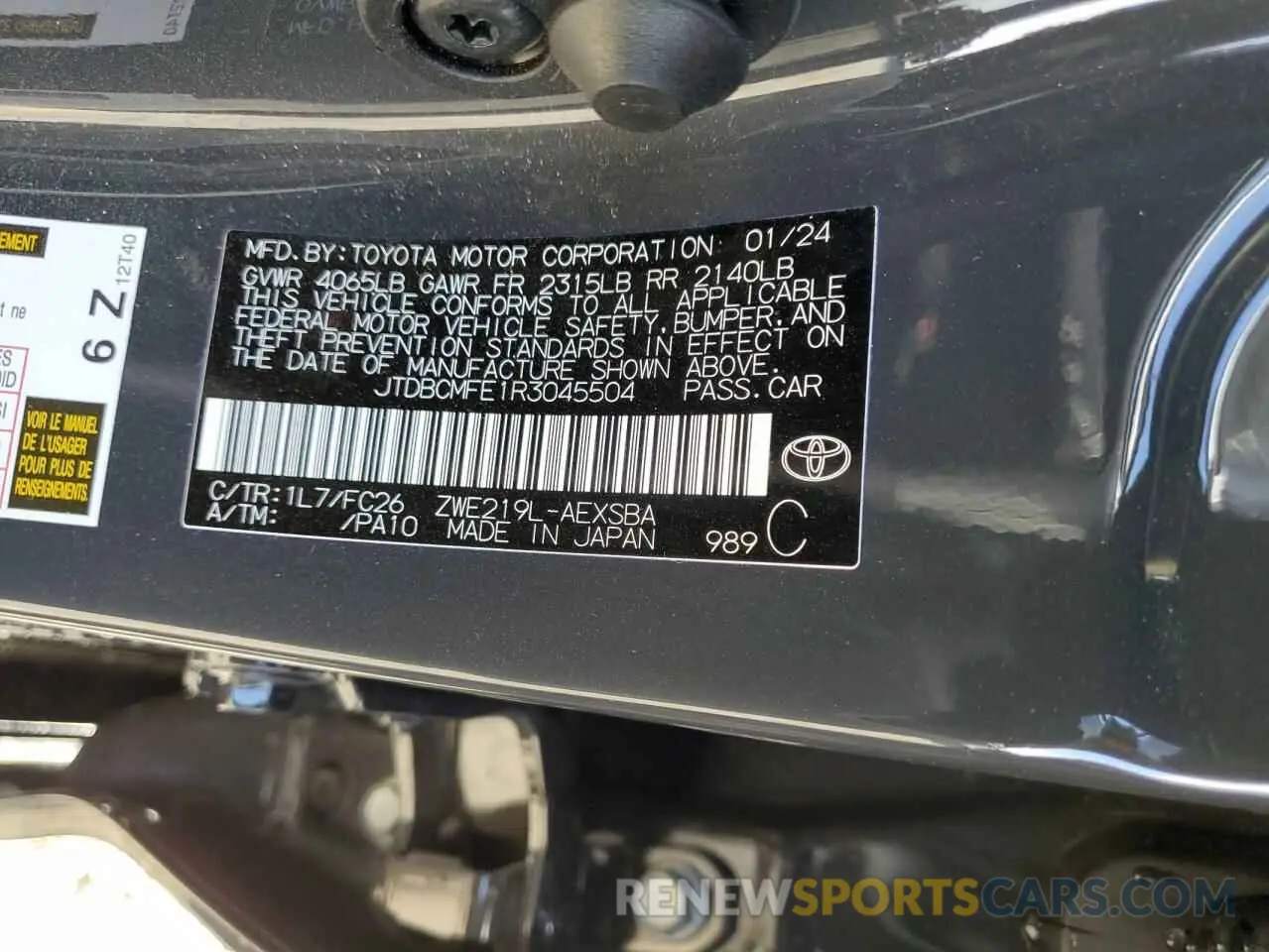 12 fotografías del automóvil dañado JTDBCMFE1R3045504 TOYOTA COROLLA 2024