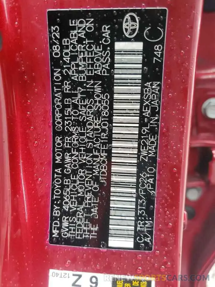 12 fotografías del automóvil dañado JTDBCMFE1RJ018055 TOYOTA COROLLA 2024
