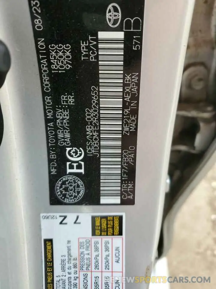 13 fotografías del automóvil dañado JTDBCMFE2R3029652 TOYOTA COROLLA 2024