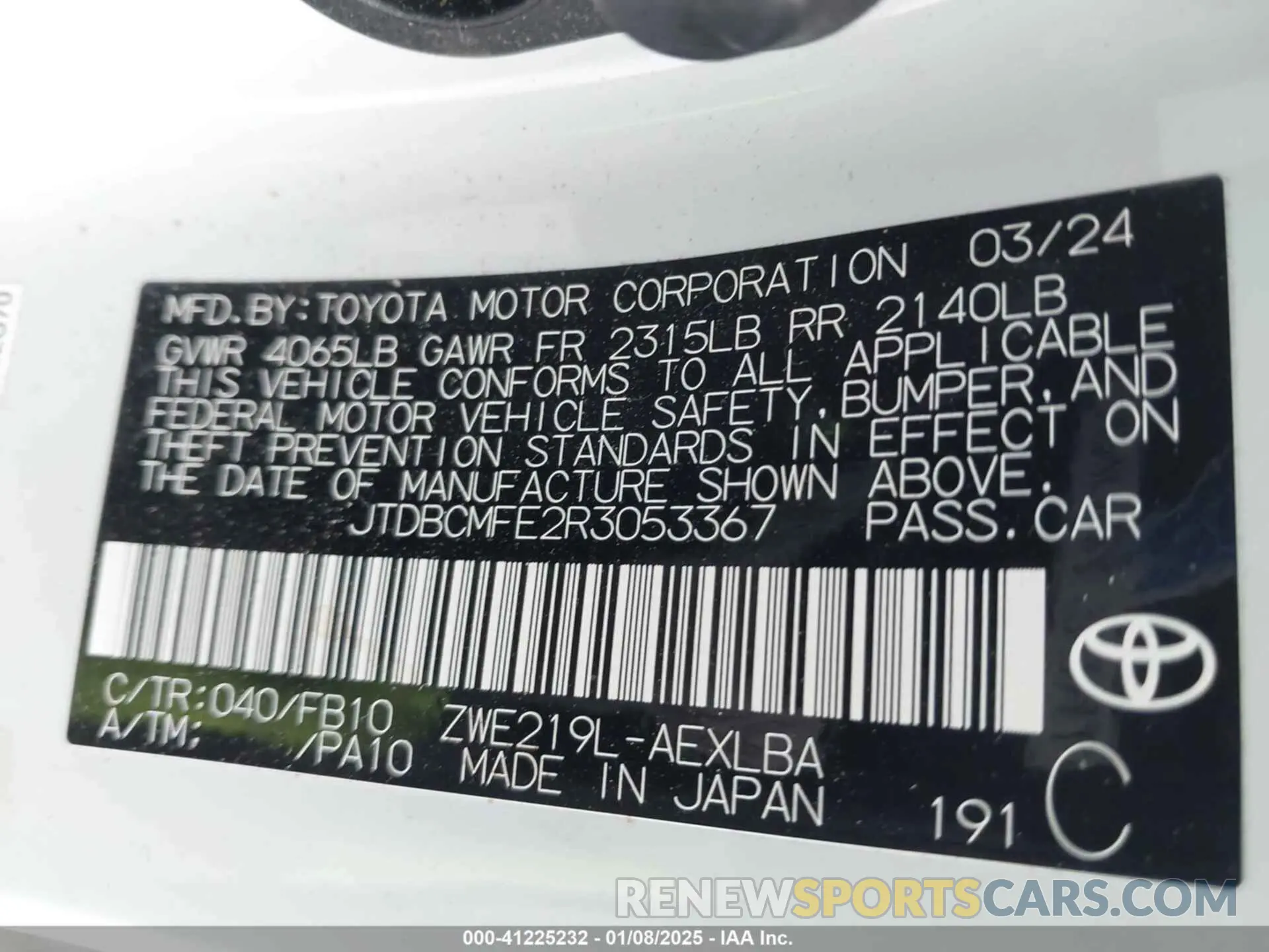 9 fotografías del automóvil dañado JTDBCMFE2R3053367 TOYOTA COROLLA 2024