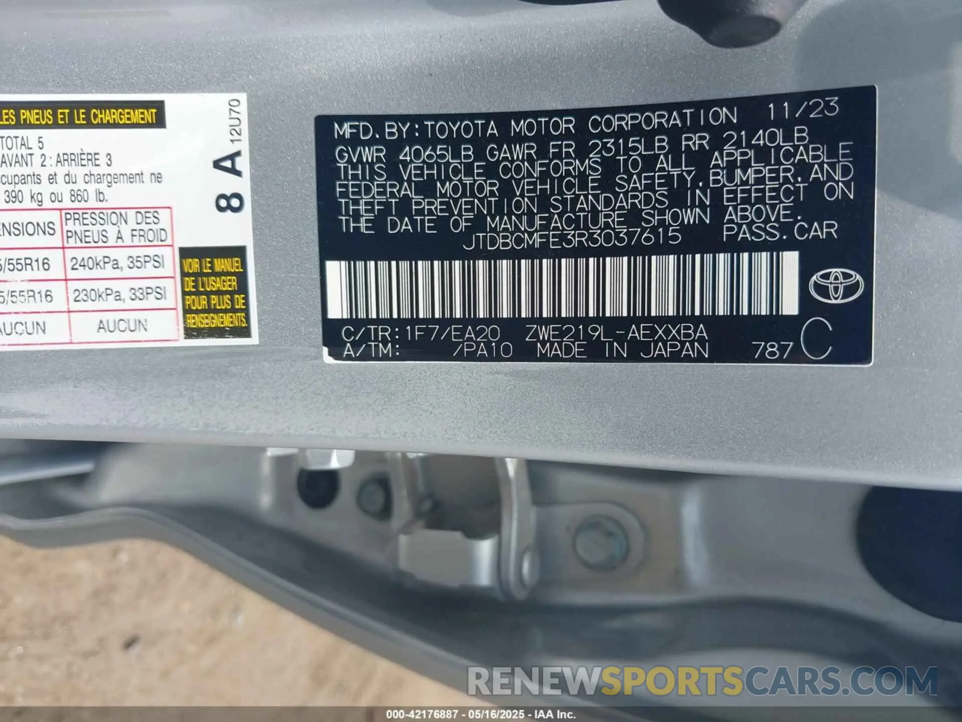 9 fotografías del automóvil dañado JTDBCMFE3R3037615 TOYOTA COROLLA 2024
