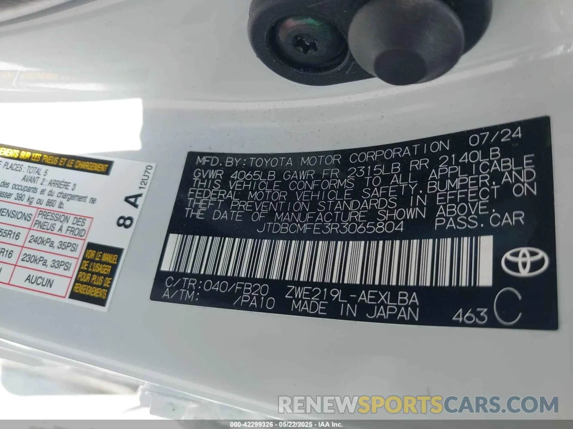 9 fotografías del automóvil dañado JTDBCMFE3R3065804 TOYOTA COROLLA 2024