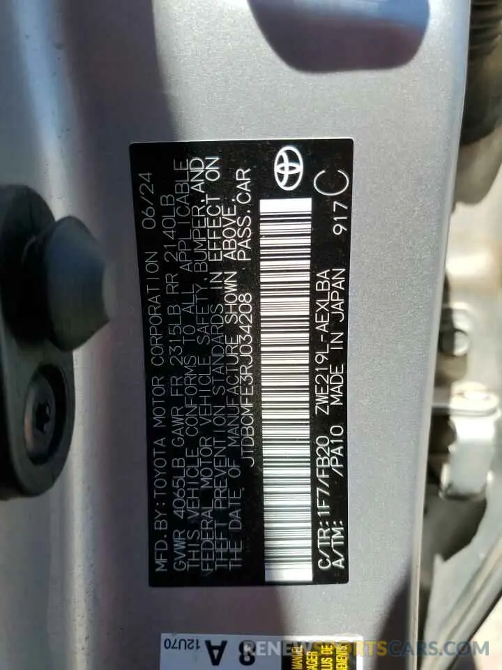 12 fotografías del automóvil dañado JTDBCMFE3RJ034208 TOYOTA COROLLA 2024