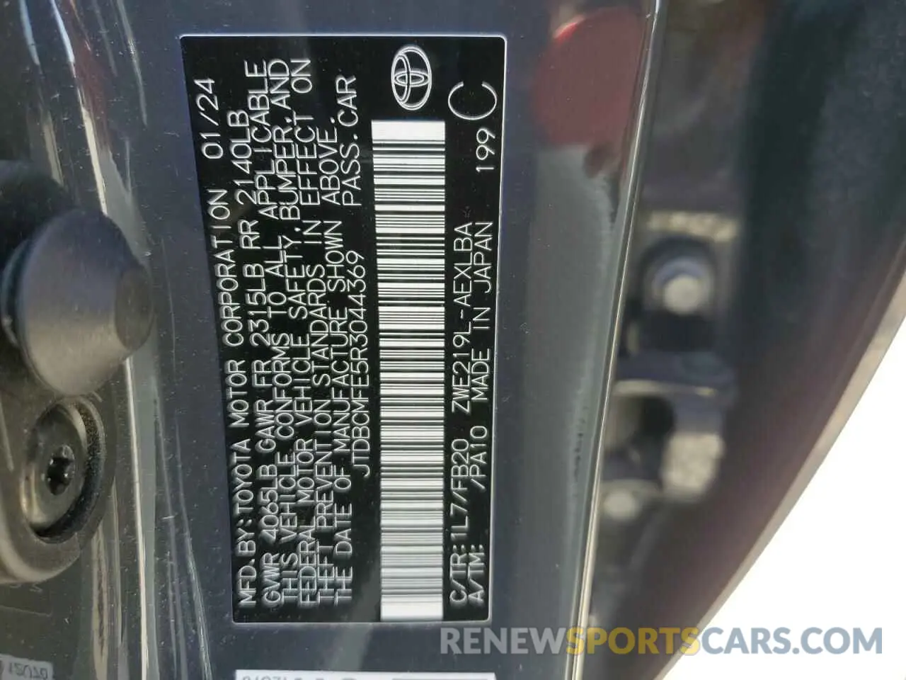 12 fotografías del automóvil dañado JTDBCMFE5R3044369 TOYOTA COROLLA 2024