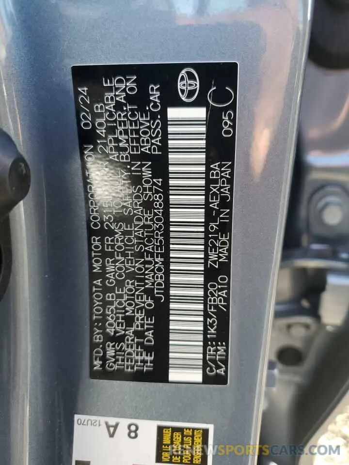 12 fotografías del automóvil dañado JTDBCMFE5R3048874 TOYOTA COROLLA 2024