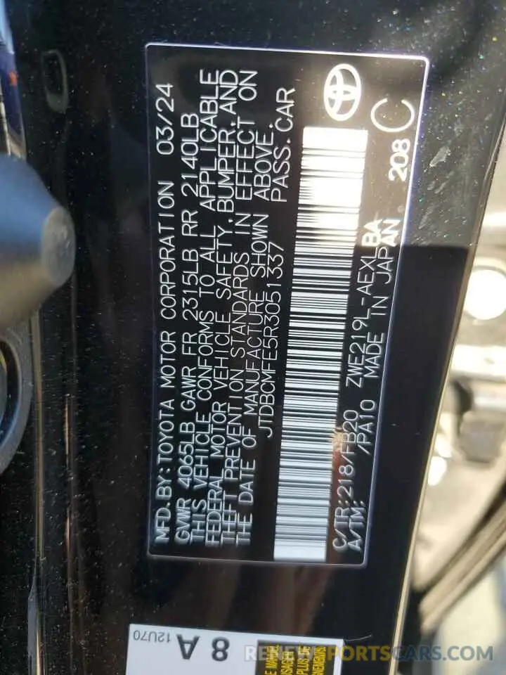13 fotografías del automóvil dañado JTDBCMFE5R3051337 TOYOTA COROLLA 2024