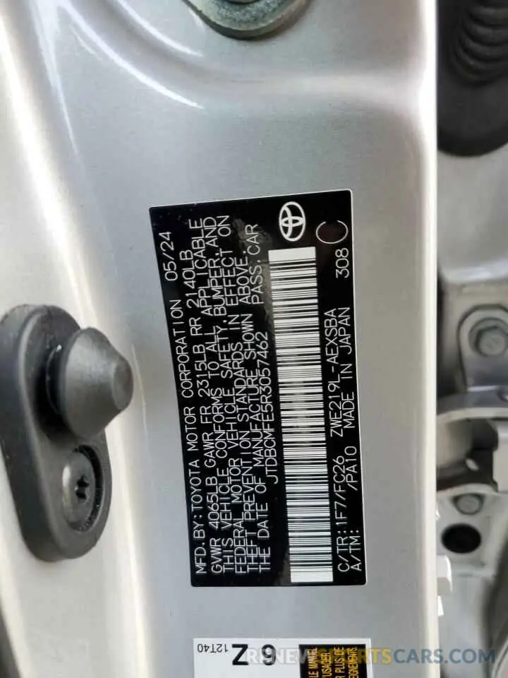 12 fotografías del automóvil dañado JTDBCMFE5R3057462 TOYOTA COROLLA 2024