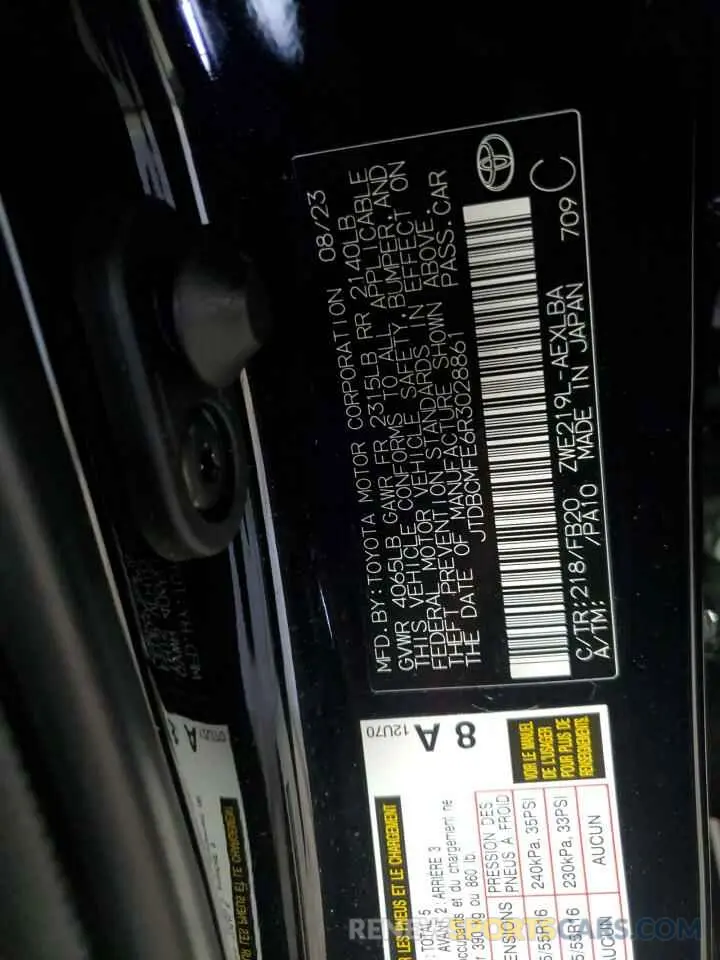 14 fotografías del automóvil dañado JTDBCMFE6R3028861 TOYOTA COROLLA 2024