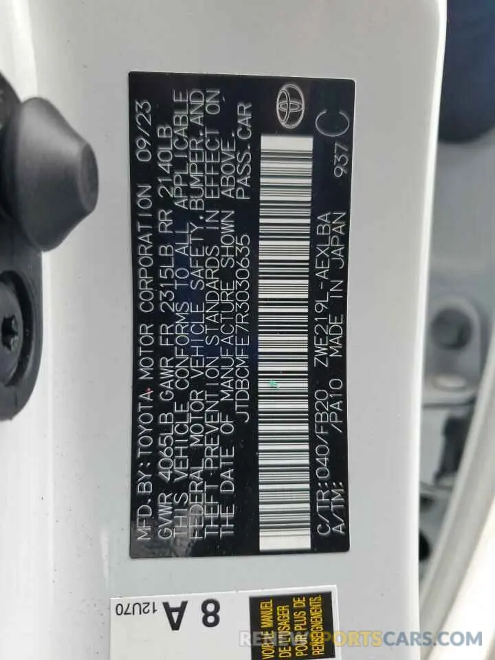 12 fotografías del automóvil dañado JTDBCMFE7R3030635 TOYOTA COROLLA 2024