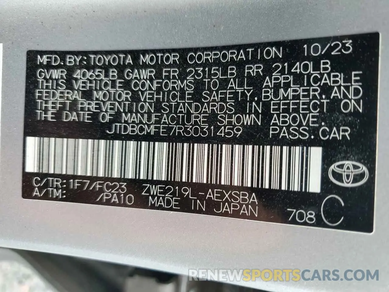 12 fotografías del automóvil dañado JTDBCMFE7R3031459 TOYOTA COROLLA 2024