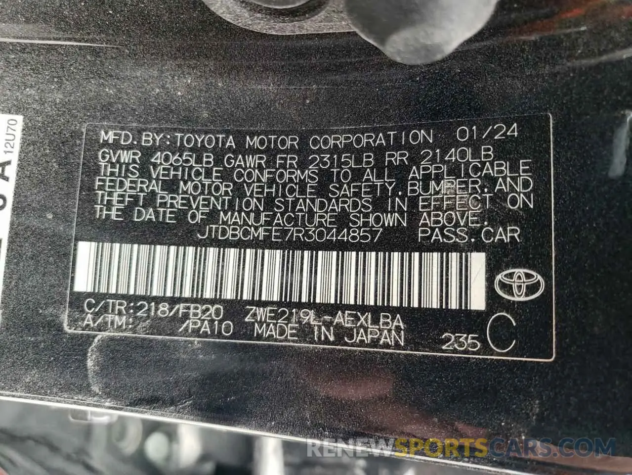 12 fotografías del automóvil dañado JTDBCMFE7R3044857 TOYOTA COROLLA 2024