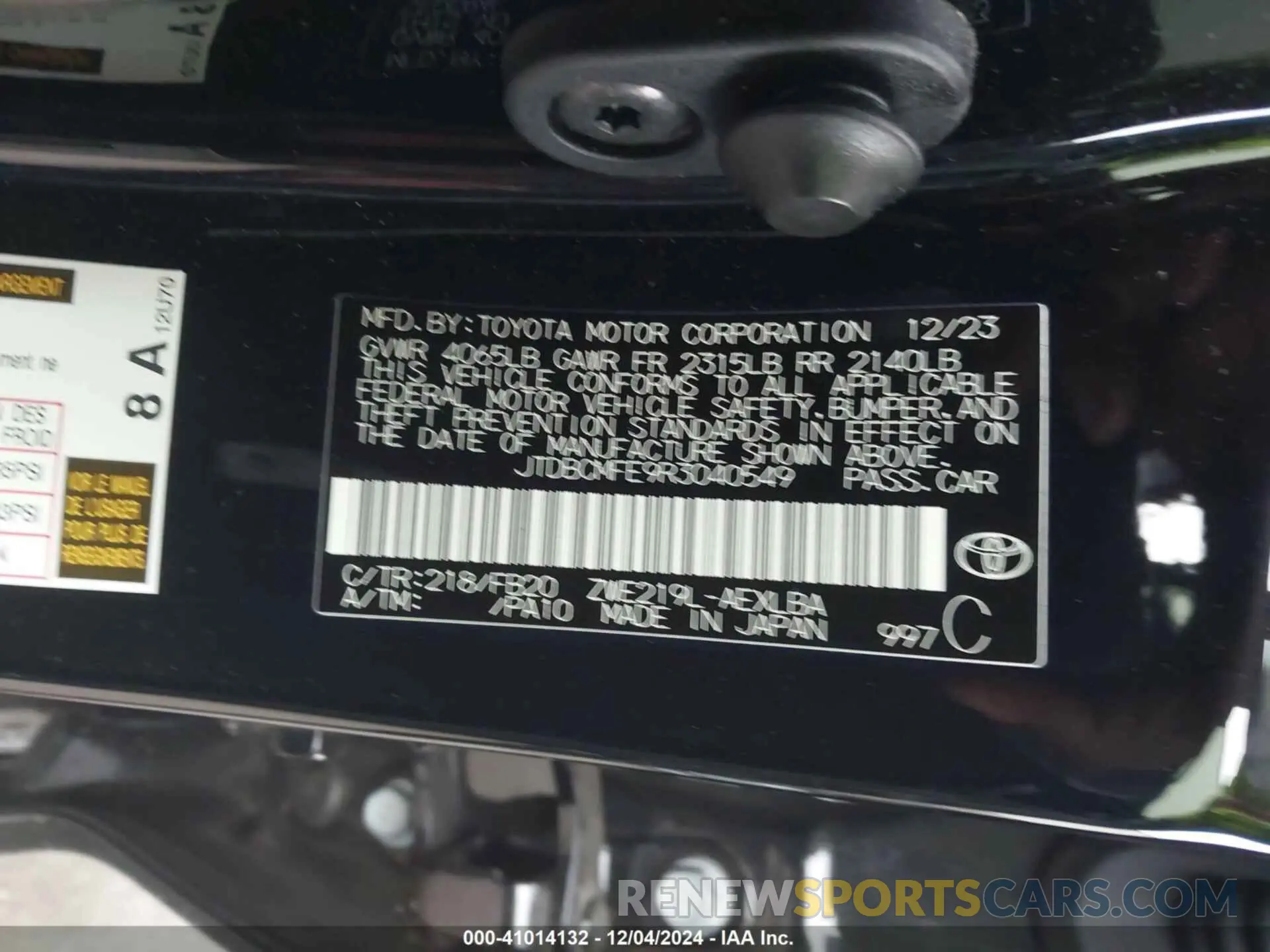 9 fotografías del automóvil dañado JTDBCMFE9R3040549 TOYOTA COROLLA 2024