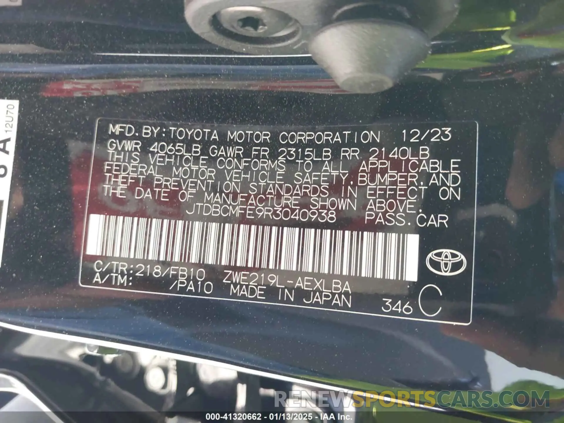 9 fotografías del automóvil dañado JTDBCMFE9R3040938 TOYOTA COROLLA 2024