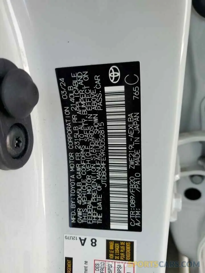 14 fotografías del automóvil dañado JTDBCMFE9R3052815 TOYOTA COROLLA 2024