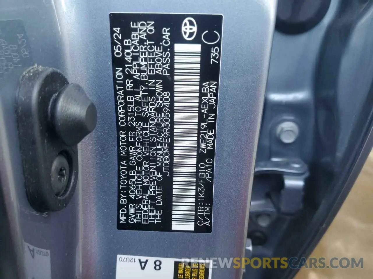 12 fotografías del automóvil dañado JTDBCMFE9R3059408 TOYOTA COROLLA 2024