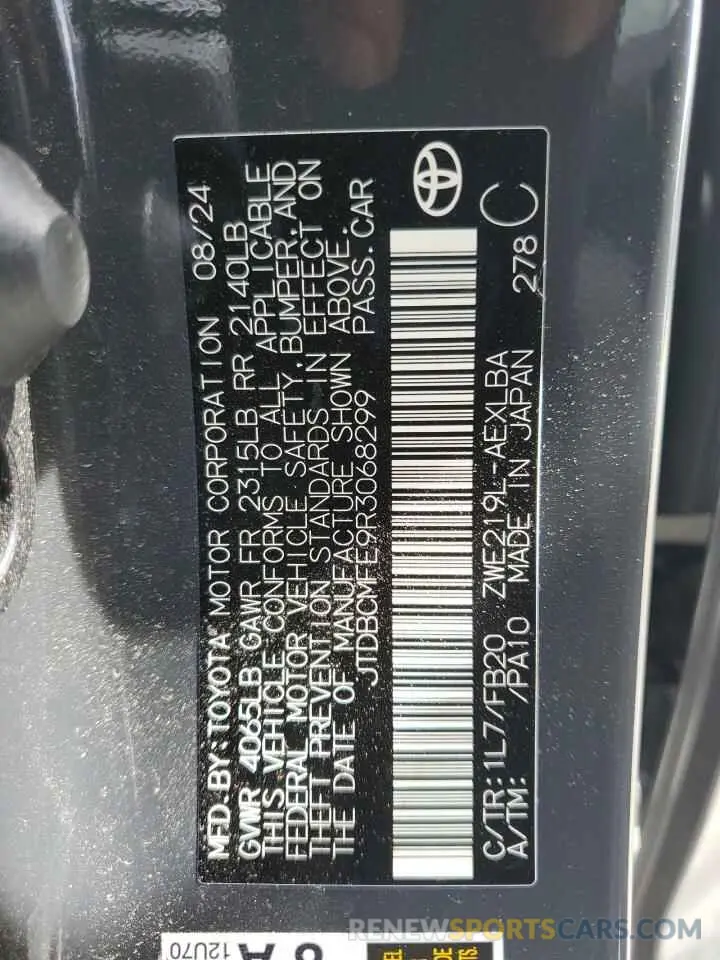 14 fotografías del automóvil dañado JTDBCMFE9R3068299 TOYOTA COROLLA 2024
