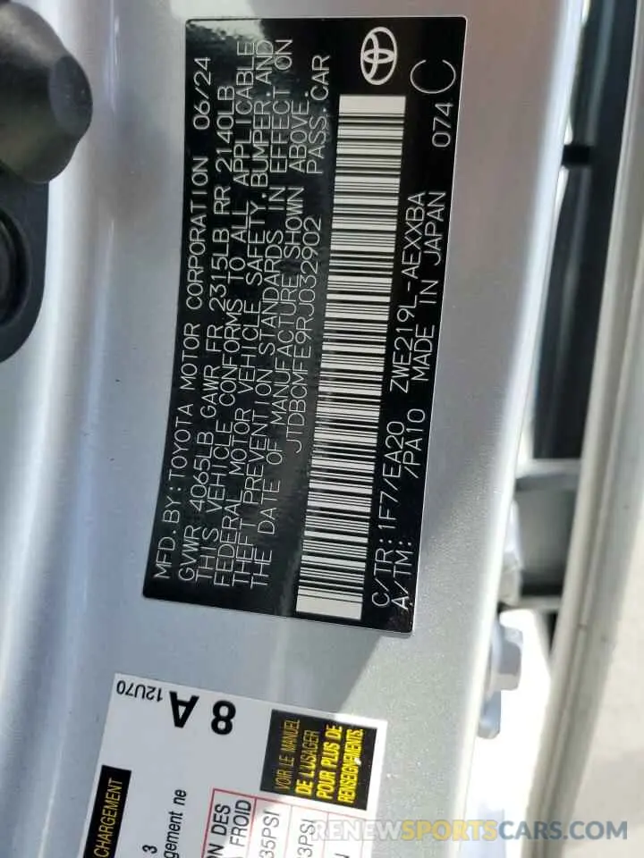 12 fotografías del automóvil dañado JTDBCMFE9RJ032902 TOYOTA COROLLA 2024