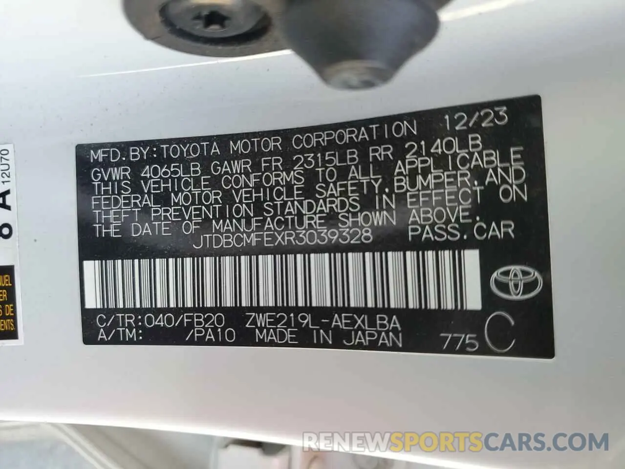 12 fotografías del automóvil dañado JTDBCMFEXR3039328 TOYOTA COROLLA 2024