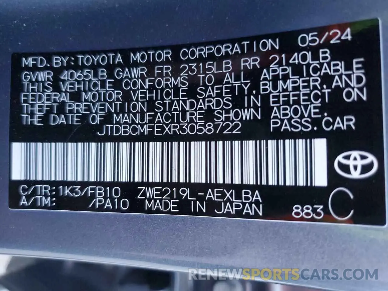 12 fotografías del automóvil dañado JTDBCMFEXR3058722 TOYOTA COROLLA 2024